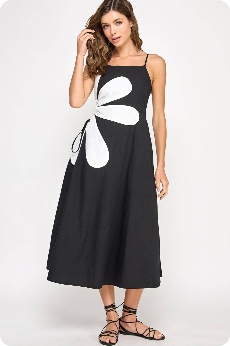 The Flora Cut Out Midi Dress (Two Colors!) Black/off White / Large