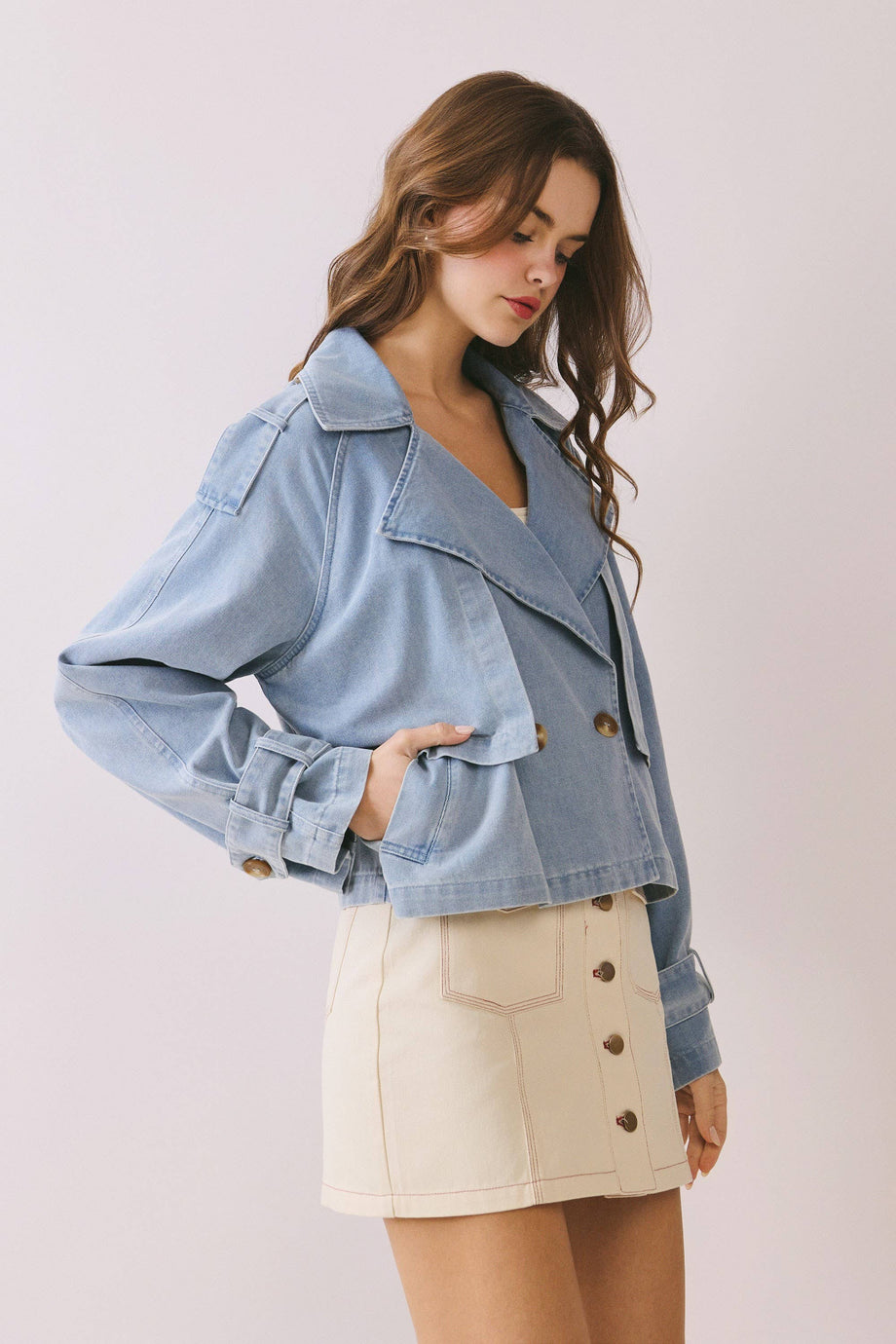 Double Breasted Front Button Oversize Soft Denim Jacket – Fia & Belle Double Breasted Front Button Oversize Soft Denim Jacket – Fia & Belle